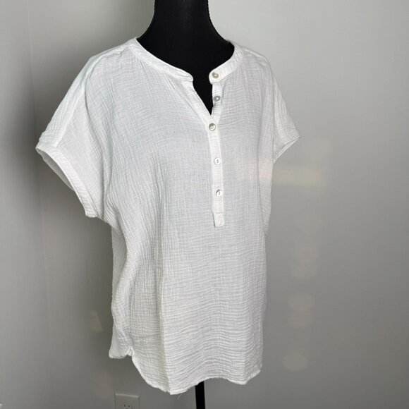 Faherty Dream Cotton Gauze Desmond Top White Size M Boho Coastal - Picture 4 of 10